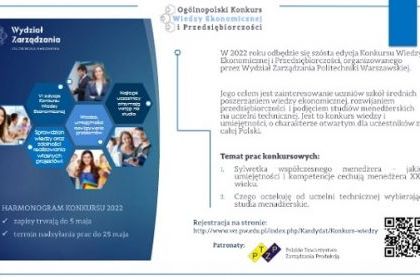 VI edycja Ogólnopolskiego Konkursu Wiedzy Ekonomicznej i Przedsiębiorczości Wydziału Zarządzania Politechniki Warszawskiej
