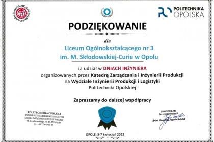 Politechnika Opolska - podziękowania