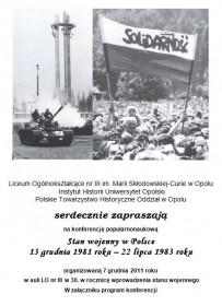 Konferencja popularnonaukowa w 30. rocznicę wprowadzenia stanu wojennego