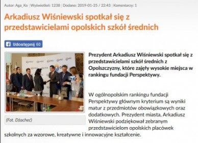 Miejska uroczystość podsumowania XXI edycji Ogólnopolskiego Rankingu Liceów i Techników 2019